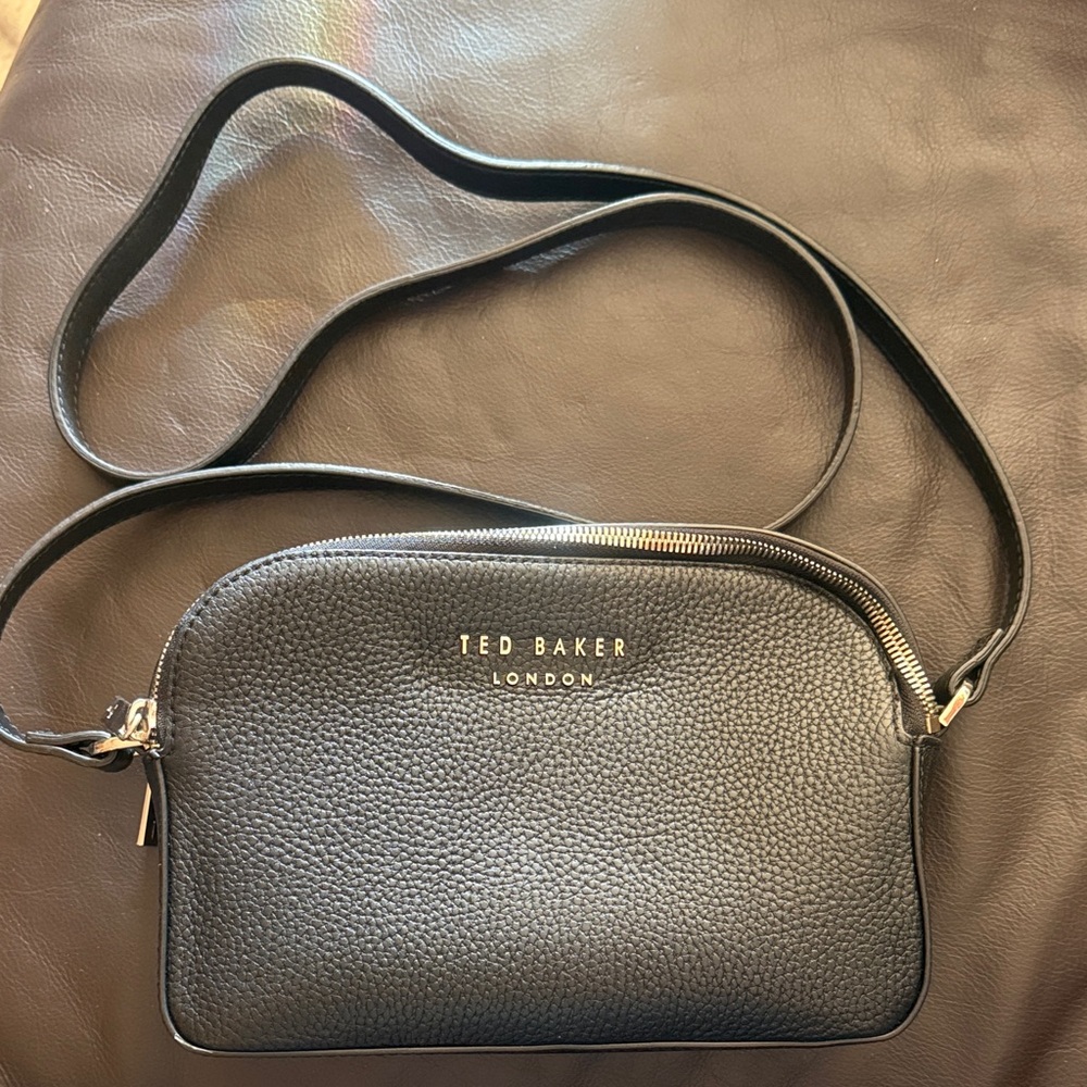 Ted Baker Black Leather Crossbody Bag with Double Zip (Used)